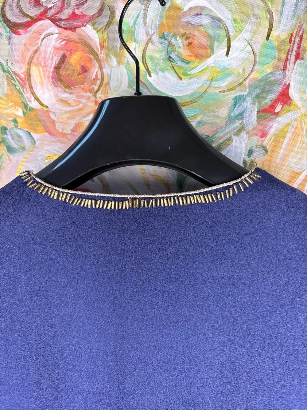 Lilly Pulitzer Embellished Caftan Tunic Dress Navy Blue Gold Beaded S/M - Picture 8 of 10
